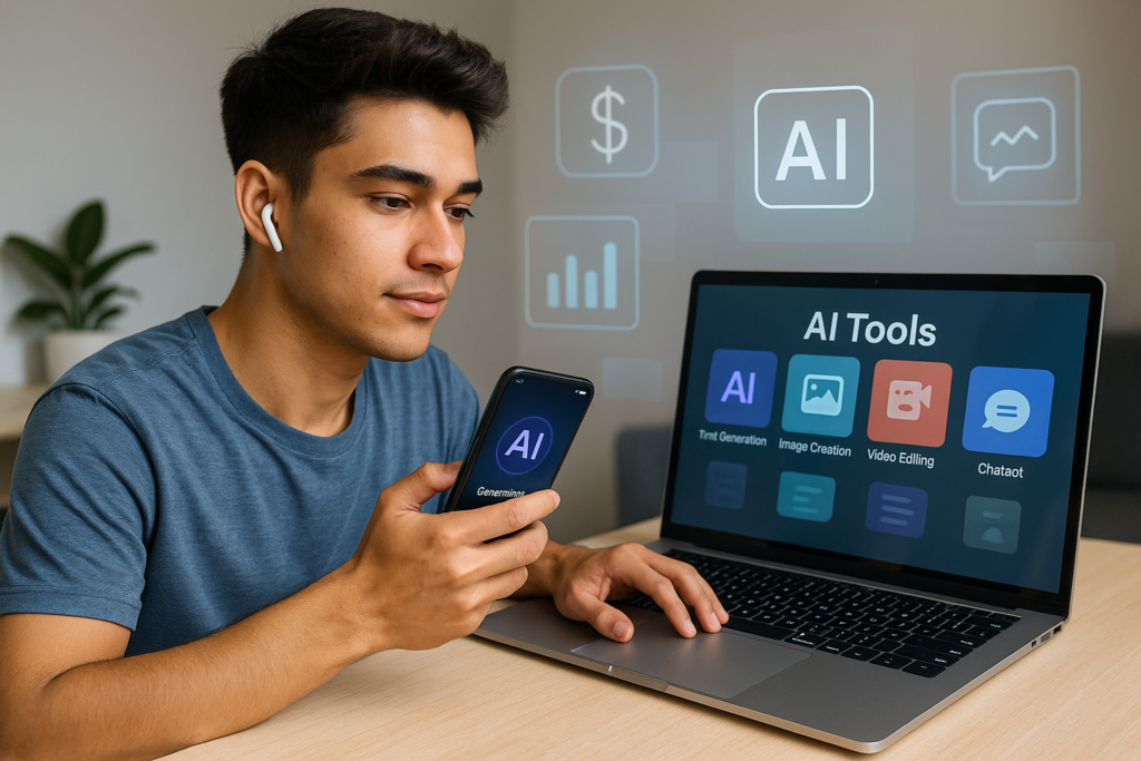 Best AI Tools for beginner Students to Make Money in 2025 Boy Work In Laptop 