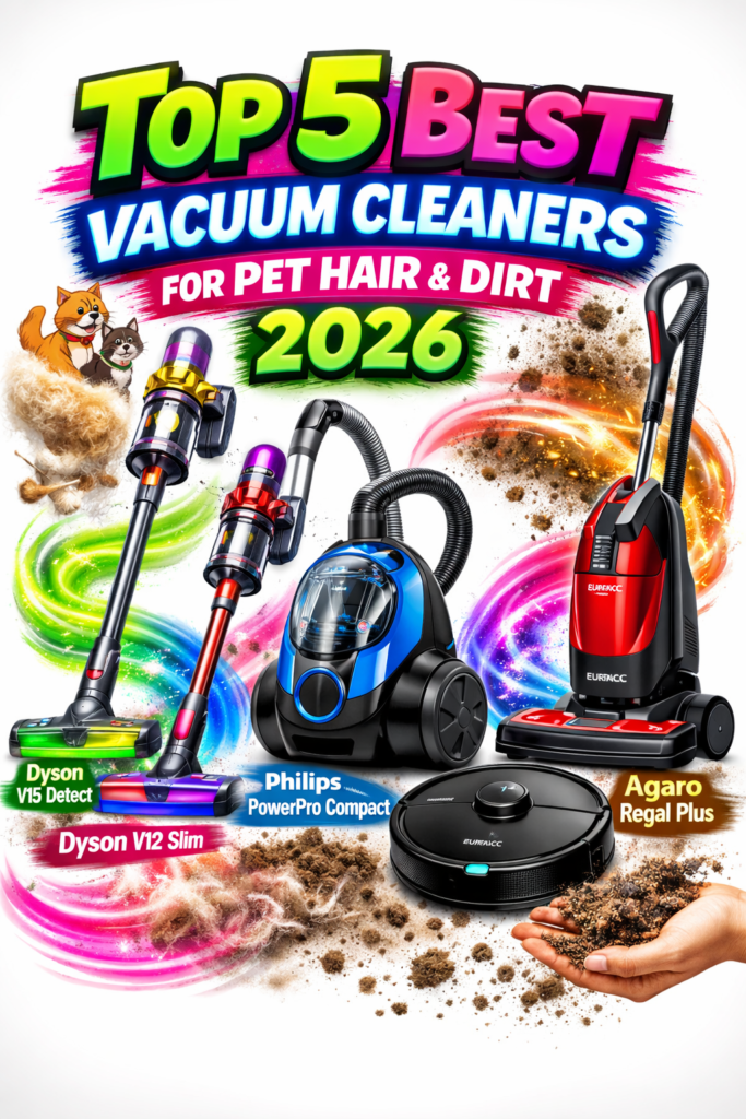 Top 5 Best vacuum cleaner for pet hair and dirt cleaning at home, powerful vacuum removing dog and cat hair from carpet and floor