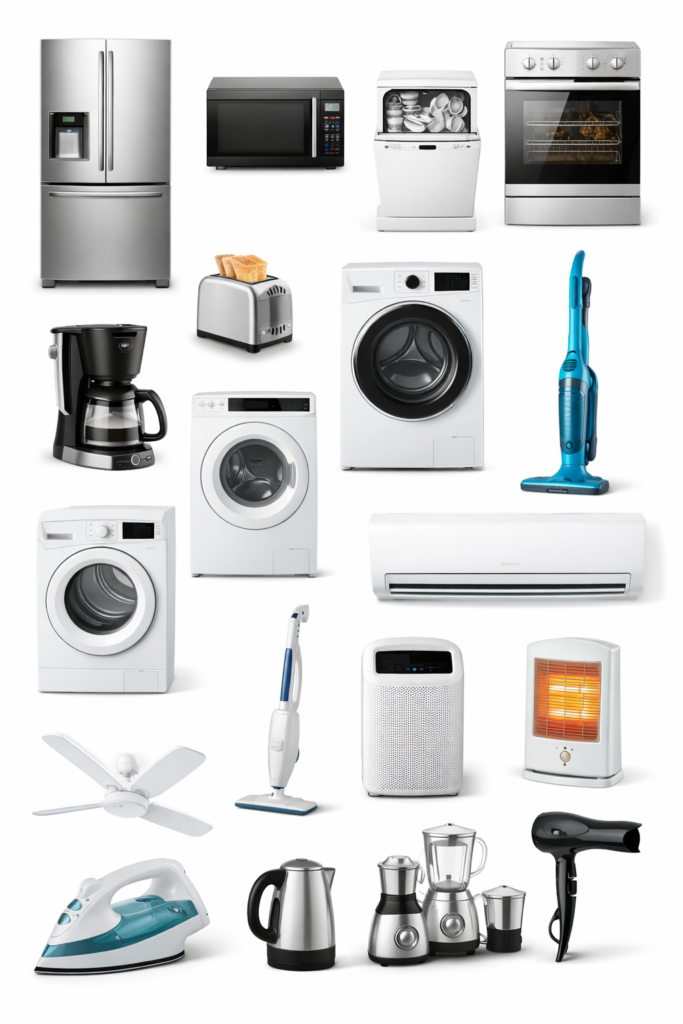Home appliances list with pictures for modern homes