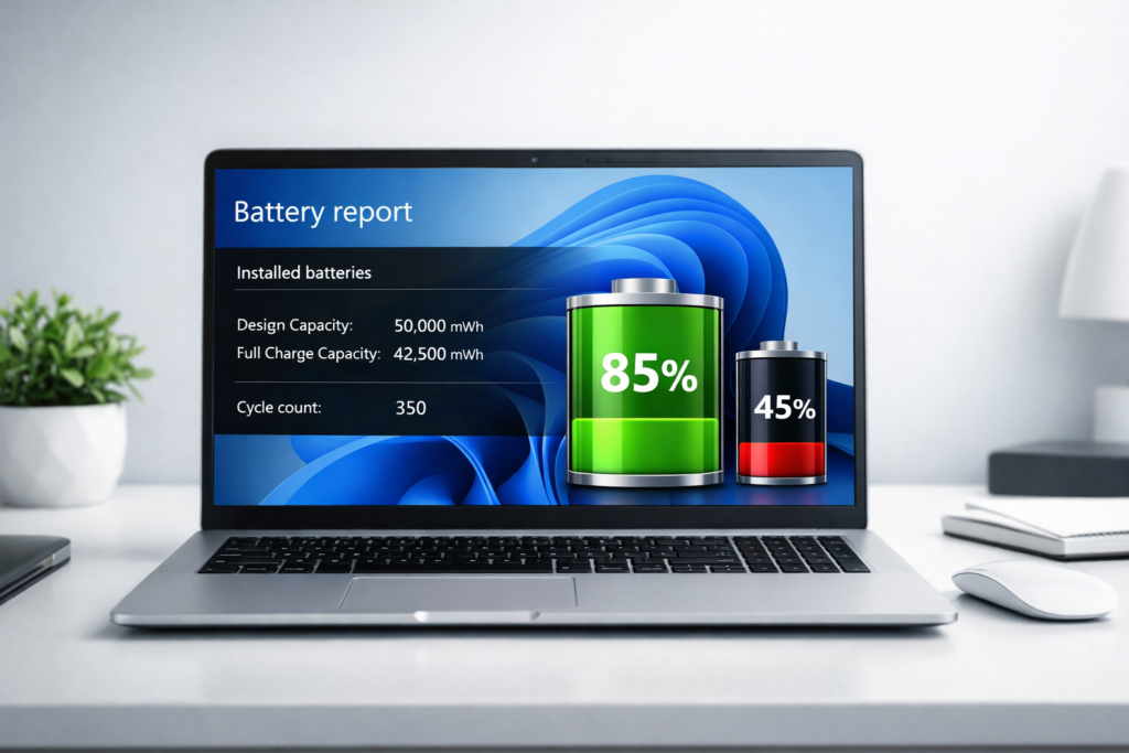 check laptop battery health Windows 11 battery report example