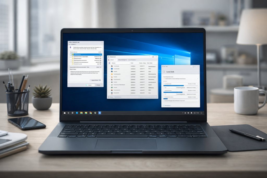 how to clean up computer to run faster Windows 10 using disk cleanup and task manager startup optimization
