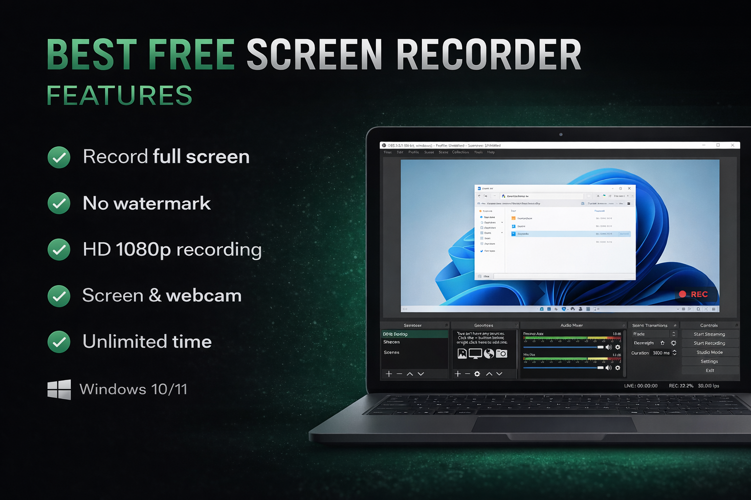 OBS Studio free screen recorder for PC without watermark interface